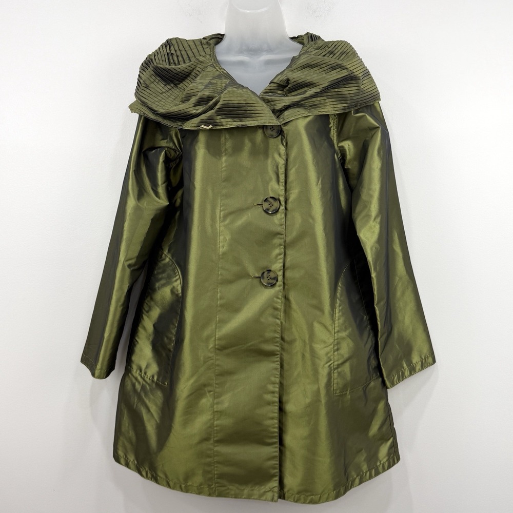 Dennis Basso Jacket S Green Event Mature Wedding Guest Shawl Collar Artsy